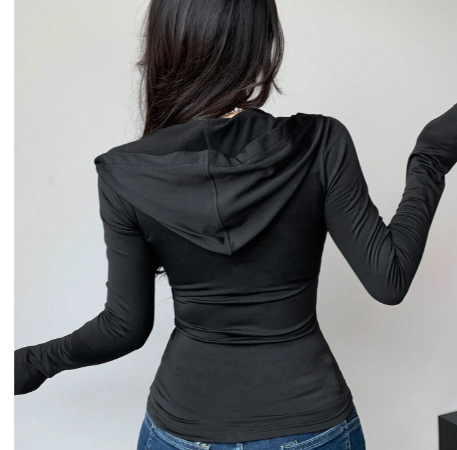 Shein Slim Fit Long Sleeve Hoodie T-Shirt With Rhinestone Butterfly Pattern>