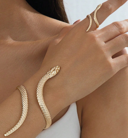 Shein 1 Set Snake Cuff Bangle Bracelet & 1 Pc Snake Ring +