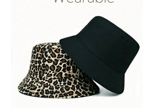 Shein 1pc Women Leopard Print Reversible Black Bucket Hat +