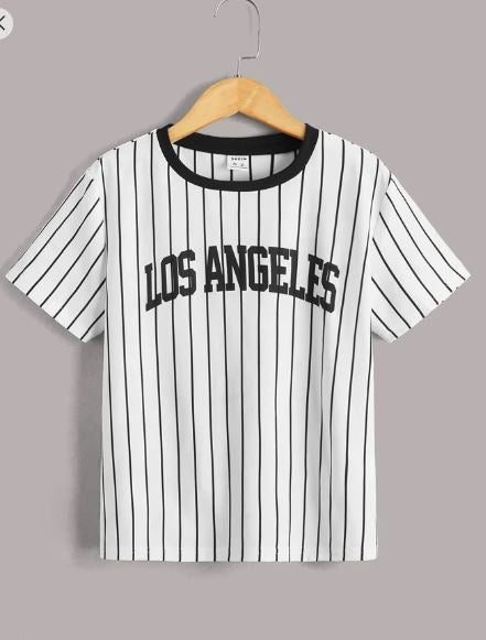 Shein Tween Boy Striped & Letter Graphic Tee, 13-14T +