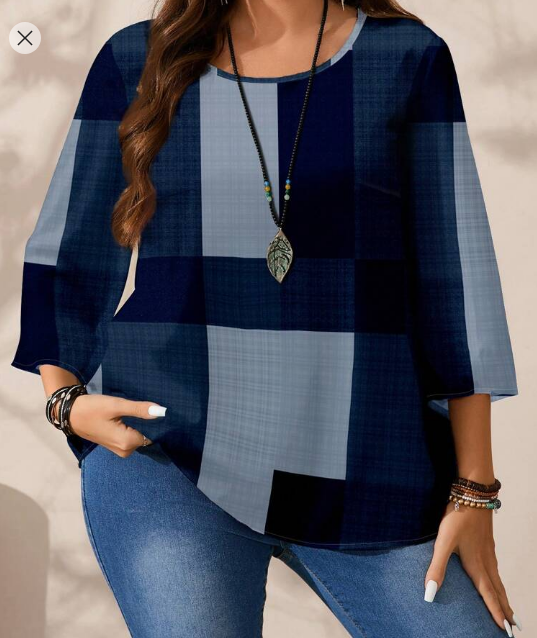 Shein Plus Size Women Casual All Over Printed Round Neck, XXL +