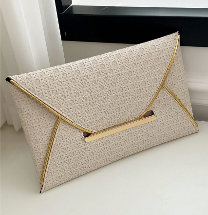 Shein 1pc Solid Color PU Square Woven Pattern Women Envelope Clutch Purse +