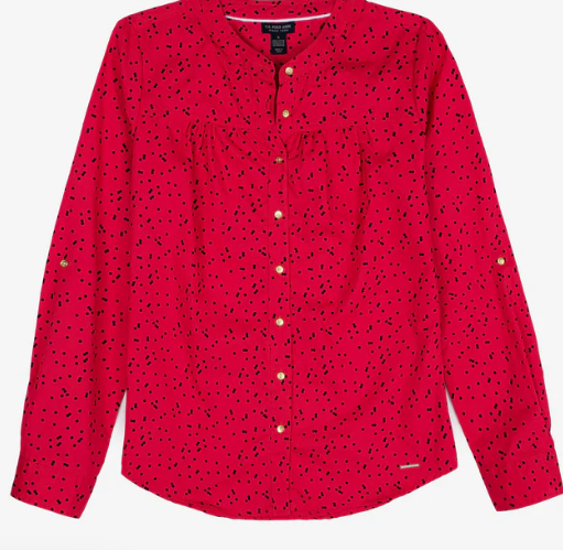 U.S. Polo Women's All Over Print Long Sleeve Shirt, L +