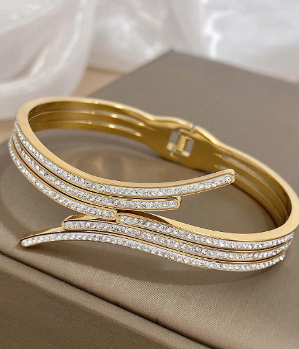Shein 1PC Unique Design Gold Color Stainless Steel Bracelet Stackable Bangle +