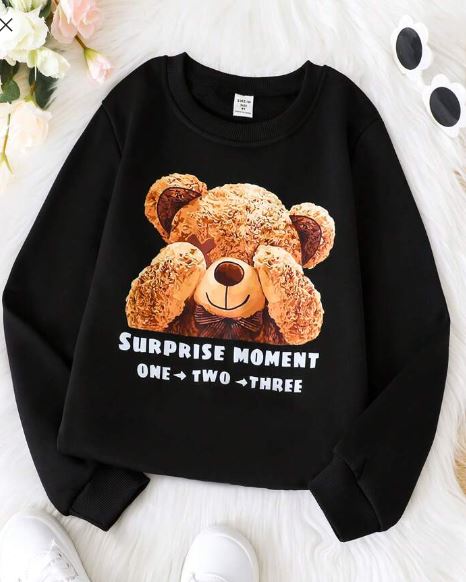 Shein Tween Girl Bear & Letter Graphic Sweatshirt, 8T +