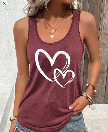 Shein Summer Valentine Heart Pattern Tank Top, S /