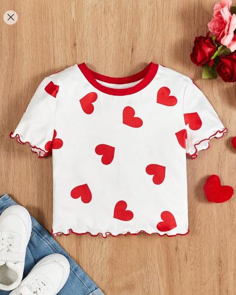 Shein Tween Girl Contrast Color Heart Pattern Knitted Cute T-Shirt, 8T +