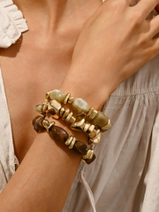 Shein 3pcs Vintage Bohemian Bracelet Set, Thick Multi-Layer Brown Acrylic Beaded Bracelets>