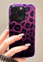 Cheetah, Leopard Print Elegant Dark Night Purple Leopard Gradient Foil For Iphone Case>