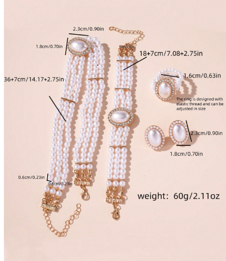 Shein 5pcs Set Vintage Elegant High-End Alloy Pearl & Full Rhinestone Multi-Layer Necklace +