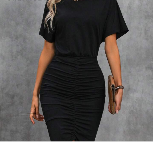 Shein Solid Color Pleated Bodycon Dress, L +