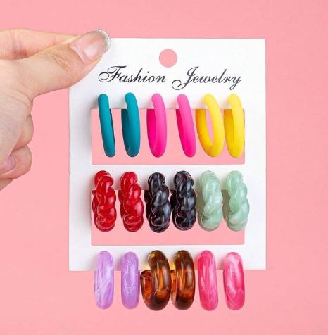 Shein 9pairs C-Shaped Earrings Set Combination /