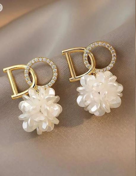 Shein Rhinestone Letter & Flower Décor Earrings */