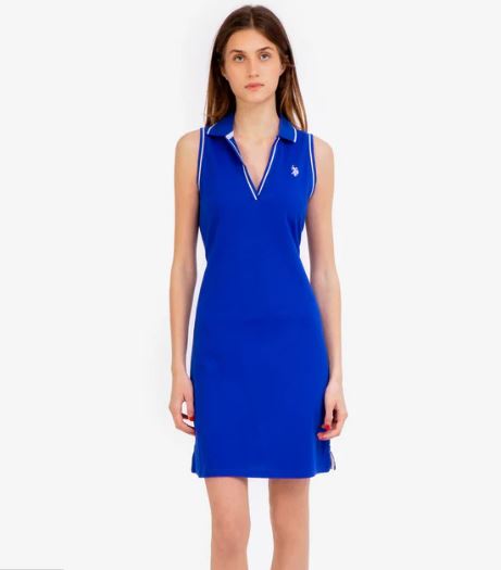 U.S. Polo Sleeveless Split Neck Polo Dress, L /