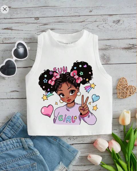 Shein Girl's Casual Cartoon Printed Stand Collar Tank Top