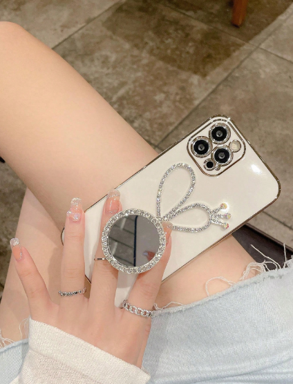 Heart Makeup Mirror Holder Case for Iphone 15 pro max>