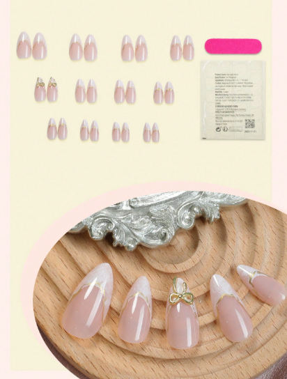 Shein 24pcs French Almond Shaped Ombre Nail Stickers >