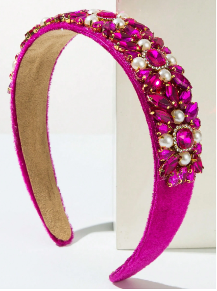 Shein Women's Luxurious Jewel Decorated Wide Faux Pearl Headband