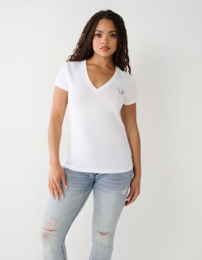 True Religion Crystal Horseshoe V Tee, M /