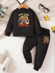 Shein 2pcs Young Boy Off-Road Vehicle & Letter Print Long Sleeve Top & Pants Set, 4T