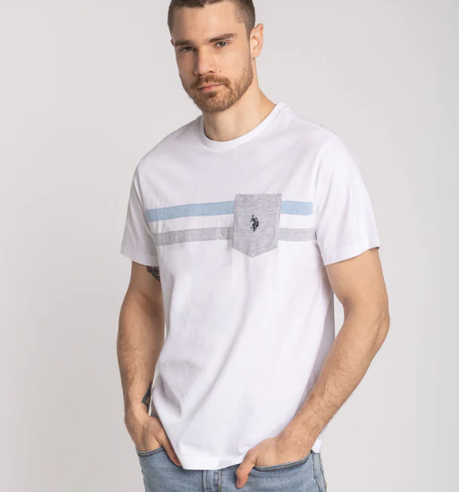 U.S. Polo Dual Stripe Jersey T-Shirt With Chest Pocket, XXL +