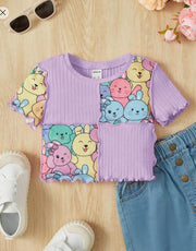 Shein Young Girl Cartoon Graphic Lettuce Trim Tee +