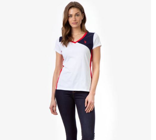 U.S. Polo Colorblock V-Neck T-Shirt, M /