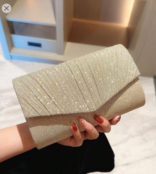Shein Shiny Mini Glamorous Pleated Detail Chain Glitter Evening Bag +