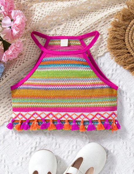 Shein Young Girl Rainbow Colored Braided Strap Tank Top /