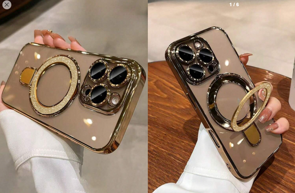 Shein 1pc Transparent Electroplated Shockproof Silicone Phone Case With Glitter Sliding Kickstand /Protective Phone Case +