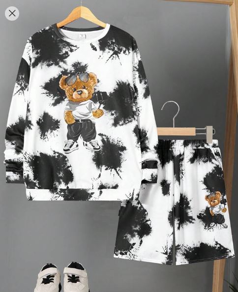 Shein Teen Boys' Cute Bear Pattern Set, 13-14T +