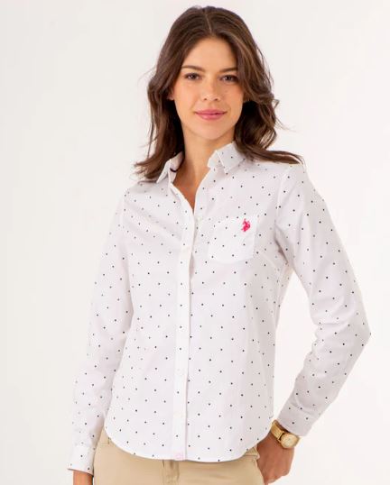 U.S. Polo Dot Print Long Sleeve Poplin Shirt, XL /