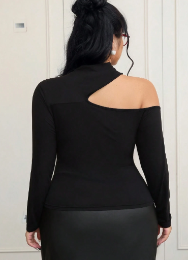 Shein plus Size Hollow Shoulder Elegant Long Sleeve T-Shirt, 4XL -.