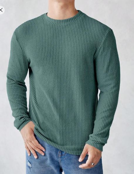 Shein Men's Solid Color Rib Knit Long Sleeve T-Shirt, XL */