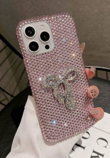 Fashionable Glitter Glass Crystal Wrapped Cute Bow Phone Protectseive Case>