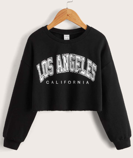 Shein Tween Girl Casual Long Sleeve Letter Print Dropped Shoulder Sweatshirt, 11-12T +