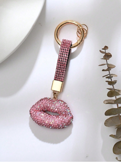 Shein 1pc Multi-Color Fashionable Rhinestone Lip Shaped Keychain +