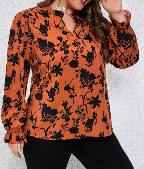 Shein Plus Floral Print Flounce Sleeve Blouse, XXL /