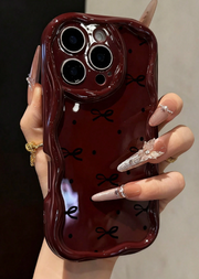 Bowknot Painted Flat Printing Cream Burgundy Wavy Iphone Case>