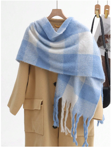 Shein 1pc Plaid Designed Fringe Scarf +
