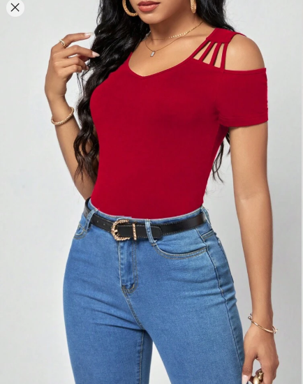 Shein Solid Cut Out Cold Shoulder Tee, L +