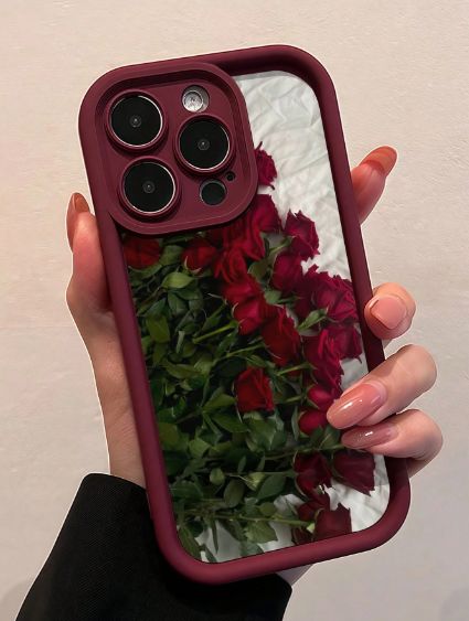 Floral Elements TPU Fashion Phone Cases Wine Red Romantic Rose Pattern>
