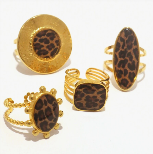 Shein 4pcs Women's 18K Gold Plated Leopard Print Stacking Ring