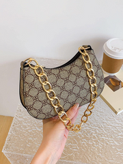 Shein Mini Geometric Pattern Chain Strap Hobo Bag Zipper>
