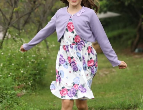 Patpat Girl Dress and Cardigan 2 Piece Girl Floral Print Sleeveless, 6-7T +