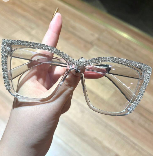 Shein Women Square Cat Eye Large Frame Versatile Vintage Regular Glasses >
