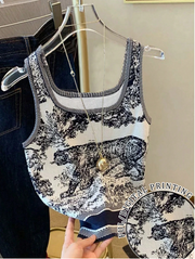Shein Women's Regular Fit Printed Tank Top, Blue & White >