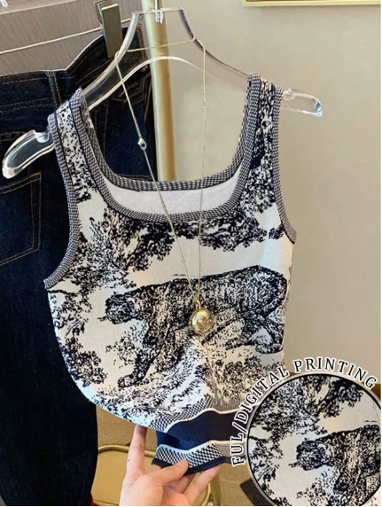 Shein Women's Regular Fit Printed Tank Top, Blue & White >