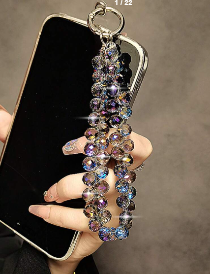 Shein Luxury High-End Crystal Beads Hand Chain Wrist Short Lanyard With Clip Mobile Phone Case Keychain Bag +