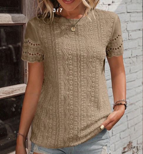 Shein Eyelet Embroidery Scallop Trim Tee /